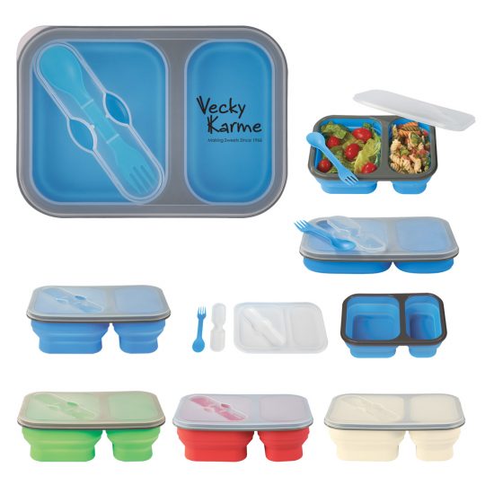 #CM 2121PH Collapsible 2-Section Food Container And Dual Utensil With Custom Handle Box