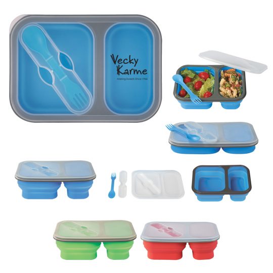 #CM 2121 Collapsible 2-Section Food Container With Dual Utensil