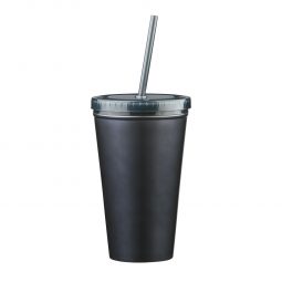 #CM 5845 - 16 Oz. Stainless Steel Double Wall Tumbler With Straw