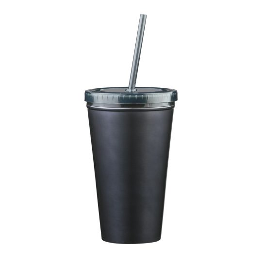 #CM 5845 - 16 Oz. Stainless Steel Double Wall Tumbler With Straw