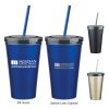 #CM 5845 - 16 Oz. Stainless Steel Double Wall Tumbler With Straw