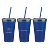 #CM 5845 - 16 Oz. Stainless Steel Double Wall Tumbler With Straw