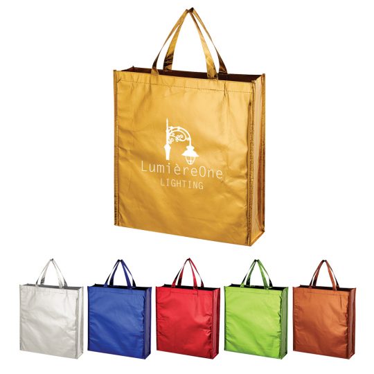 #CM 3346 Metallic Non-Woven Shopper Tote Bag