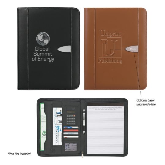 #CM 6704 Eclipse Bonded Leather 8 ½" x 11" Zippered Portfolio With Calculator